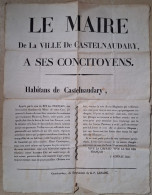 AFFICHE - PLACARD - 1830- LE MAIRE (CONNAC) DE LA VILLE DE CASTELNAUDARY A SES CONCITOYENS - REGNE DE LOUIS PHILIPPE - Affiches