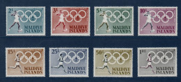 Maldives, **, Yv 139 à 146, Mi 139, 140, 141, 142, 143, 144 A, 145 A, 146 A, SG 140 à 147, JO Tokyo 1964, - Maldivas (1965-...)