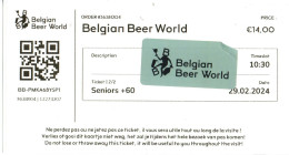 BILLET TICKET 门票 门票 MUSEE DE LA BIERE A BRUXELLES BELGIQUE - Biglietti D'ingresso