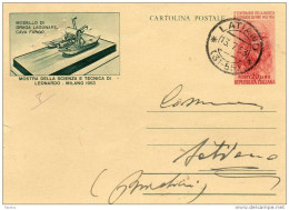 1953 CARTOLINA CON ANNULLO LATIANO + ANNULLO ORIA BRINDISI MOSTRA DELLA SCIENZA DI LEONARDO - Interi Postali