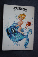 SPAIN - Zodiac - PISCIS - OLD Postcard - 1970s - Boy Riding Fish - Astrology