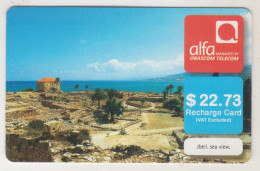 LEBANON - Jbeil Sea View , Alfa Recharge Card 22.73$, Exp.date 20/02/14, Used - Lebanon