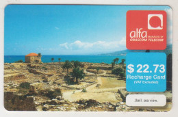 LEBANON - Jbeil Sea View , Alfa Recharge Card 22.73$, Exp.date 06/04/14, Used - Libano