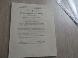 Ordonnance Du Roi Octroi De La Commune De Verdun Tarn Et Garonne 22/09/1819 Règlement - Decreti & Leggi