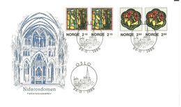 Norway 1986 Paintings From Cathedral In Trondheim: Nidarosdomen   Mi 958-959 Pairs FDC - Lettres & Documents