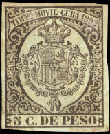 ESPAGNE / ESPANA - COLONIAS (Cuba) 1892 "TIMBRE MOVIL" Fulcher 1337 5c Verde Bronce - Defectuoso (pelado) - Kuba (1874-1898)