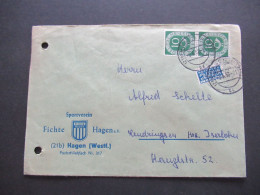 BRD 1952 Posthorn Nr.128 Senkrechtes Paar Umschlag Sportverein Fichte Hagen Westfalen Tischtennis Abteilung - Covers & Documents