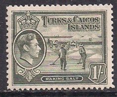 Turks & Caicos 1938 - 45 KGV1 1/-d Grey Olive MM SG 202a ( M428 ) - Turks & Caicos (I. Turques Et Caïques)