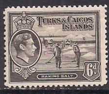 Turks & Caicos 1938 - 45 KGV1 6d Sepia MM SG 201a ( M436 ) - Turks & Caicos (I. Turques Et Caïques)