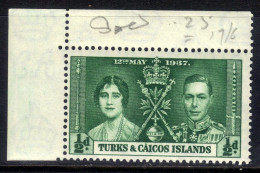 Turks & Caicos 1937 KGV1  1/2d Coronation Umm SG 191 ( E511  ) - Turks And Caicos