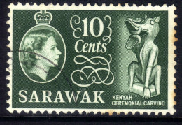 Sarawak 1955 - 59 QE2 10cts Green Kenyah Carving Used SG 193 ( M271 ) - Sarawak (...-1963)