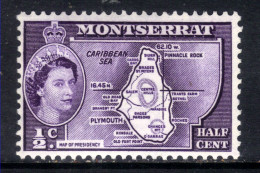 Montserrat 1958 QE2 1/2ct Deep Violet MM SG 136a Die 1 ( H173 ) - Montserrat