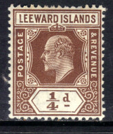 Leeward Islands 1907 - 11 KEV11 1/4d Brown MM SG 36 ( F1213 ) - Leeward  Islands