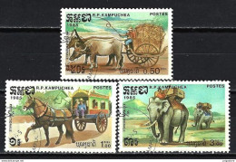 Animaux Moyens De Transport Kampuchea 1985 (197) Yvert N° 519 à 521 Oblitérés Used - Farm