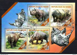 Animaux Rhinocéros Niger 2014 (328) Yvert N° 2343 à 2346 Oblitérés Used - Rhinoceros