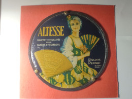 Ancien Couvercle De Boite Métal ALTESSE Gaufrette Feuilletée Pour Glaces Et Sorbets Biscuits PERNOT Dijon - Poids 75 Grs - Boxes