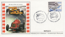 Monaco  Envelope FDC - 50e Anniversaire Du Prémier Grand Prix De Monaco - Renault F1 - Alfa -  Prémier Jour FDC - Auto's