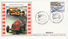 Monaco  Envelope FDC - 50e Anniversaire Du Prémier Grand Prix De Monaco - Renault F1 - Alfa -  Prémier Jour FDC - Cars