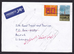 Netherlands: Cover To Lebanon, 1999, 2 Stamps, Lighthouse, Returned, Retour Cancel, Priority Label (traces Of Use) - Covers & Documents