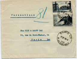 PARIS 45 R Du Colisée Lettre Pneumatique 25 F Bleu Nancy Stanislas 20 F Pointe Du Raz Yv 822 764 Ob 1949 Dest Paris 81 - 1921-1960: Période Moderne