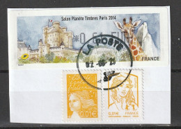 Vignette Lisa Salon Planète Timbres Paris 2014 Sur Fragment Avec Deux Timbres 0.01ct. Oblitérée 02/08/2021 - 2010-... Illustrated Franking Labels