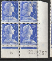 N° 1011B Marianne De Muller: Beau Bloc De 4 Timbres Neuf Impéccable Coins Datés 23.6.57 - 1950-1959