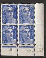 N° 886 Type Marianne De Gandon: Beau Bloc Coins Datés 9.1.53 Neuf Impéccable - 1950-1959