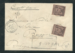 FRANCE 1893 N° 97 X 2 Obl. S/Lettre Chargée D'Aurillac Pour Bergerac - 1898-1900 Sage (Tipo III)