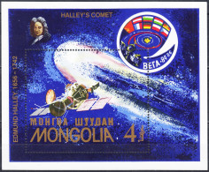 MONGOLIA 1986, SPACE, HALLEY'S COMET, MNH  BLOCK With GOOD QUALITY, *** - Mongolei