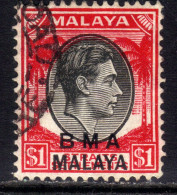 Malaya 1945 - 48 KGV1 $1 Black & Red BMA OVPT  Used SG 15 Die 1  ( K786 ) - Malaya (British Military Administration)