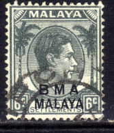 Malaya 1945 - 48 KGV1 6ct Grey BMA OVPT  Used SG 6a Die 2  ( K1307 ) - Malaya (British Military Administration)