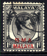 Malaya 1945 - 48 KGV1 1ct Black BMA OVPT  Used SG 1 Die 1 ( L943 ) - Malaya (British Military Administration)