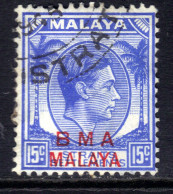 Malaya 1945 - 48 KGV1 15ct Ultramarine BMA OVPT Used SG 12a Die 2  (  L199 ) - Malaya (British Military Administration)