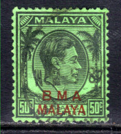 Malaya 1945 - 48 KGV1 50ct Emerald BMA OVPT Used SG 14 Die 1 ( K839 ) - Malaya (British Military Administration)