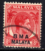 Malaya 1945 - 48 KGV1 8ct Scarlet BMA OVPT Used SG 7 Die 2 ( K1034 ) - Malaya (British Military Administration)