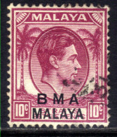 Malaya 1945 - 48 KGV1 10 Ct  Purple BMA OVPT Used Die 1 SG  8 ( K1448 ) - Malaya (British Military Administration)