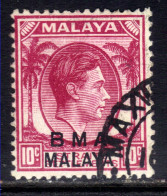 Malaya 1945 - 48 KGV1 10 Ct  Purple BMA OVPT Used Die 1 SG  8 ( K1462 ) - Malaya (British Military Administration)