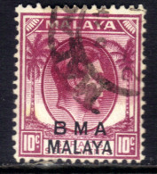 Malaya 1945 - 48 KGV1 10 Ct  Purple BMA OVPT Used Die 1 SG  8 ( L286 ) - Malaya (British Military Administration)