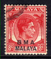 Malaya 1945 - 48 KGV1 8ct Scarlet BMA OVPT Used SG 7 Die 2 ( K1004 ) - Malaya (British Military Administration)