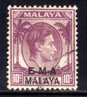 Malaya 1945 - 48 KGV1 10 Ct Slate Purple BMA OVPT Used Die 1 SG  8b ( K1139 ) - Malaya (British Military Administration)