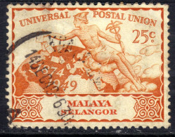 Selangor Malaya 1949 KGV1 25ct UPU Postal Union Used SG 113 ( E399 ) - Selangor