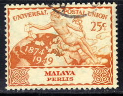 Perlis Malaya 1949 KGV1 25ct UPU Postal Union Used SG 5 ( E1240 ) - Perlis