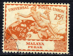 Perak Malaya 1949 KGV1 25ct UPU Postal Union Used SG 126 ( F1442 ) - Perak