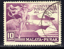 Perak Malaya 1949 KGV1 10ct UPU Postal Union Used SG 124 ( F1447 ) - Perak