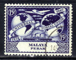 Perak Malaya 1949 KGV1 15ct UPU Postal Union Used SG 125 ( G190 ) - Perak