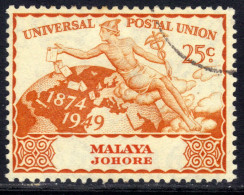 Johore Malaya 1949 KGV1 25ct UPU Postal Union Used SG 150 ( E238 ) - Johore