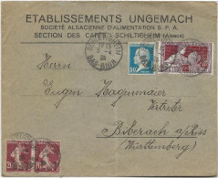 LETTRE RECOMMANDEE ALSACE  AFFRANCHIE N° 142 X2 + N° 155 --  OBLITEREE CAD WILLER HT-RHIN -ANNEE 1922 - Mechanical Postmarks (Other)