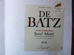 DE BATZ - Saint Mont - Terroir De Sables Fauves - 2018 - AOC - Vino Rosso