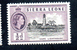 SIERRA LEONE 1956 QUEE ELIZABETH II CAPE LIGHTHOUSE 1/2c MNH - Sierra Leone (...-1960)