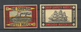 2 Old Match Box Labels Zündholzschachteletiketten - Ships Schiffe Made In Sweden - Boites D'allumettes - Etiquettes